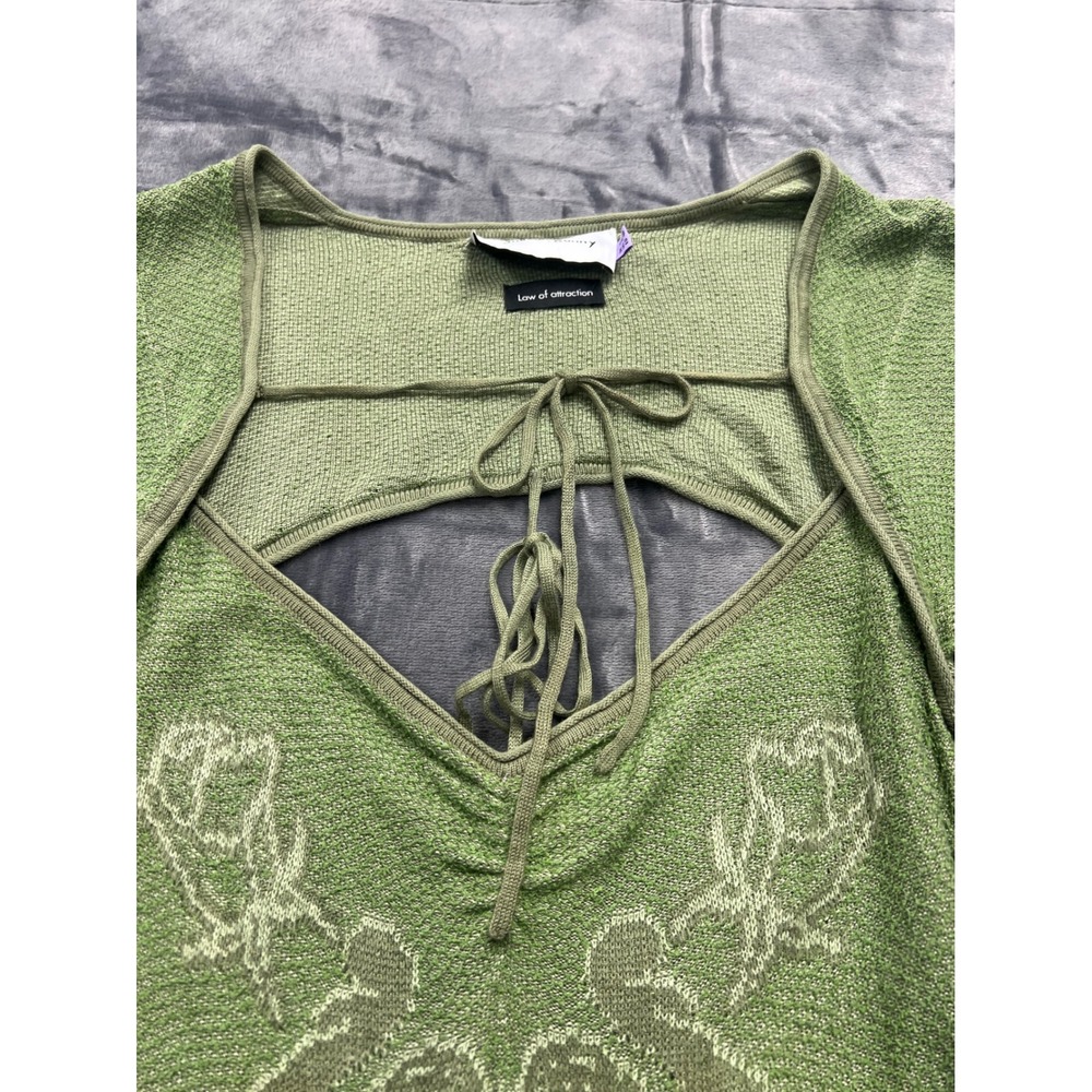 House of Sunny Law of Attraction Green Floral Jacquard Knit Midi Dress US 8 - Picture 7 of 14